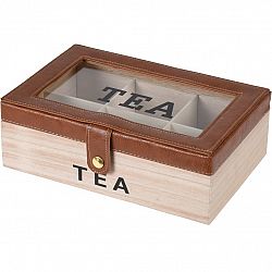 Box na čajové vrecúška s koženkou, 24 x 16 x 8 cm, hnedá