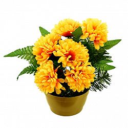 Dušičková dekorácia s chryzantémami 23 x 22 cm, žltá