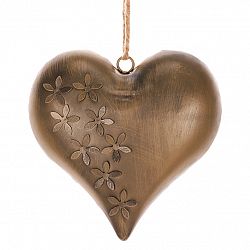 Srdce kovové Kvety, farba medi, 15 x 15 x 4 cm​
